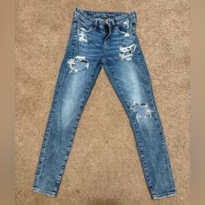 American Eagle Outfitters Blue Distressed Skinny Jeans